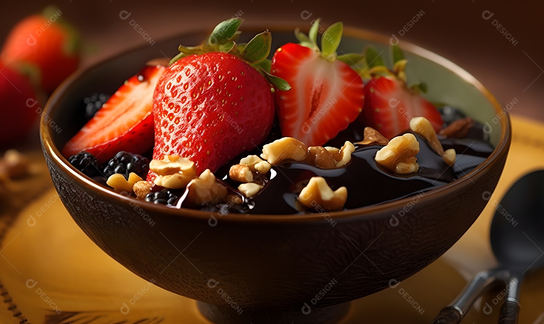 Tigela de açaí sobre fundo desfocado