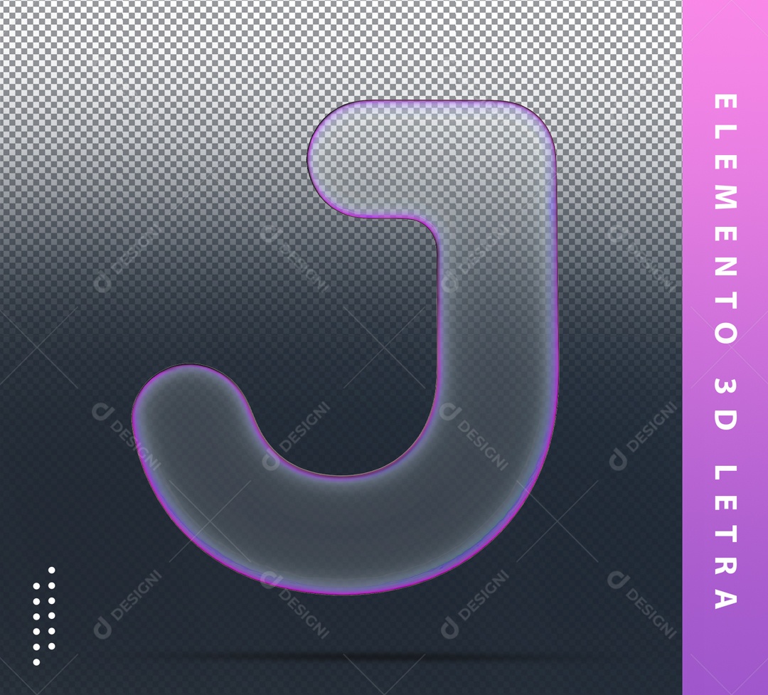 Elemento 3D Letra J Roxo Transparente Para Composição PSD