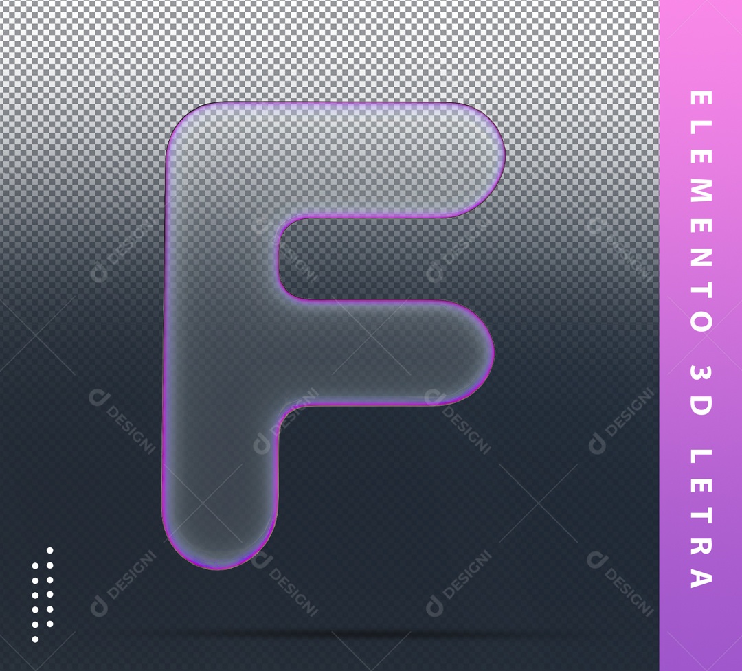 Elemento 3D Letra F Roxo Transparente Para Composição PSD
