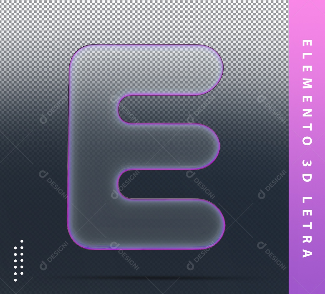 Elemento 3D Letra E Roxo Transparente Para Composição PSD