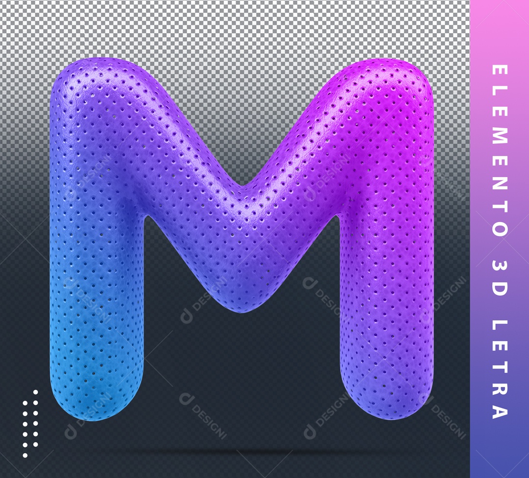 Elemento 3D Letra M Colorido Azul E Roxo Para Composição PSD