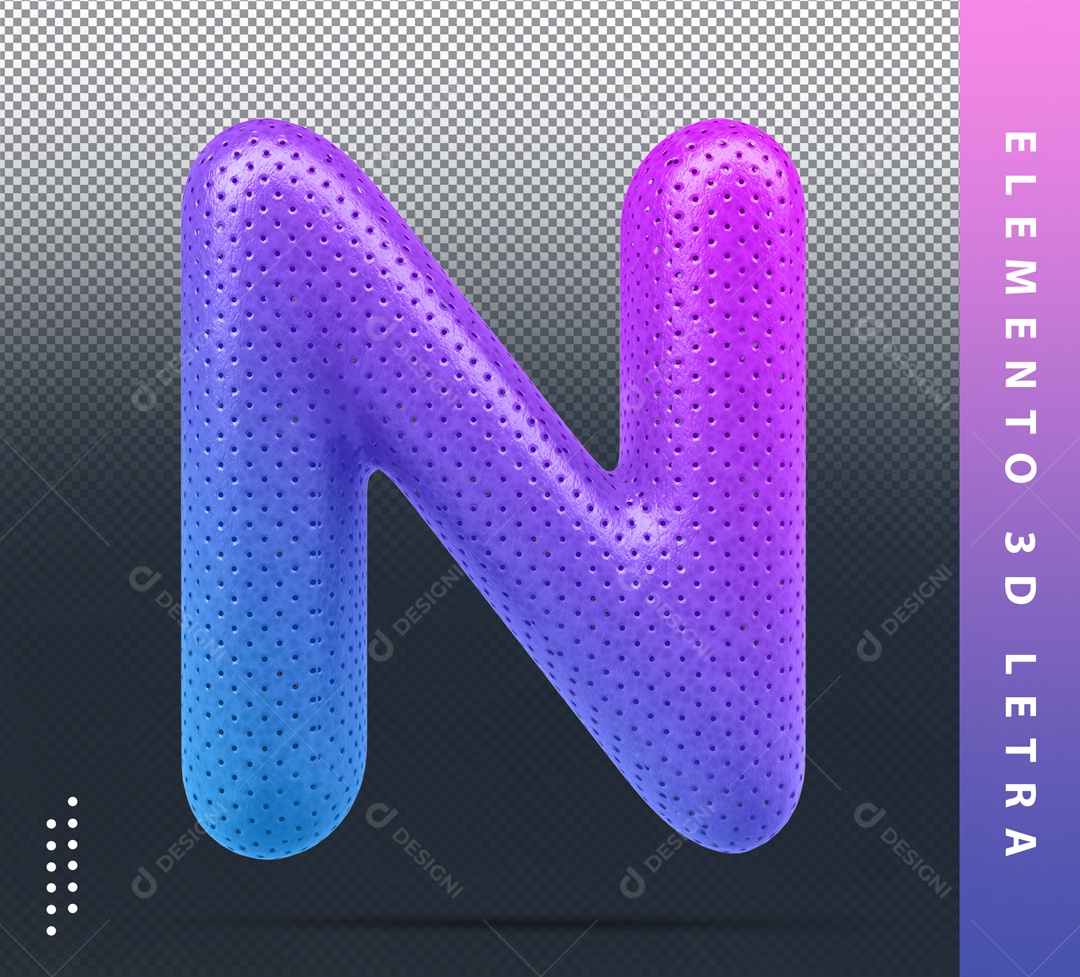 Elemento 3D Letra N Colorido Azul E Roxo Para Composição PSD