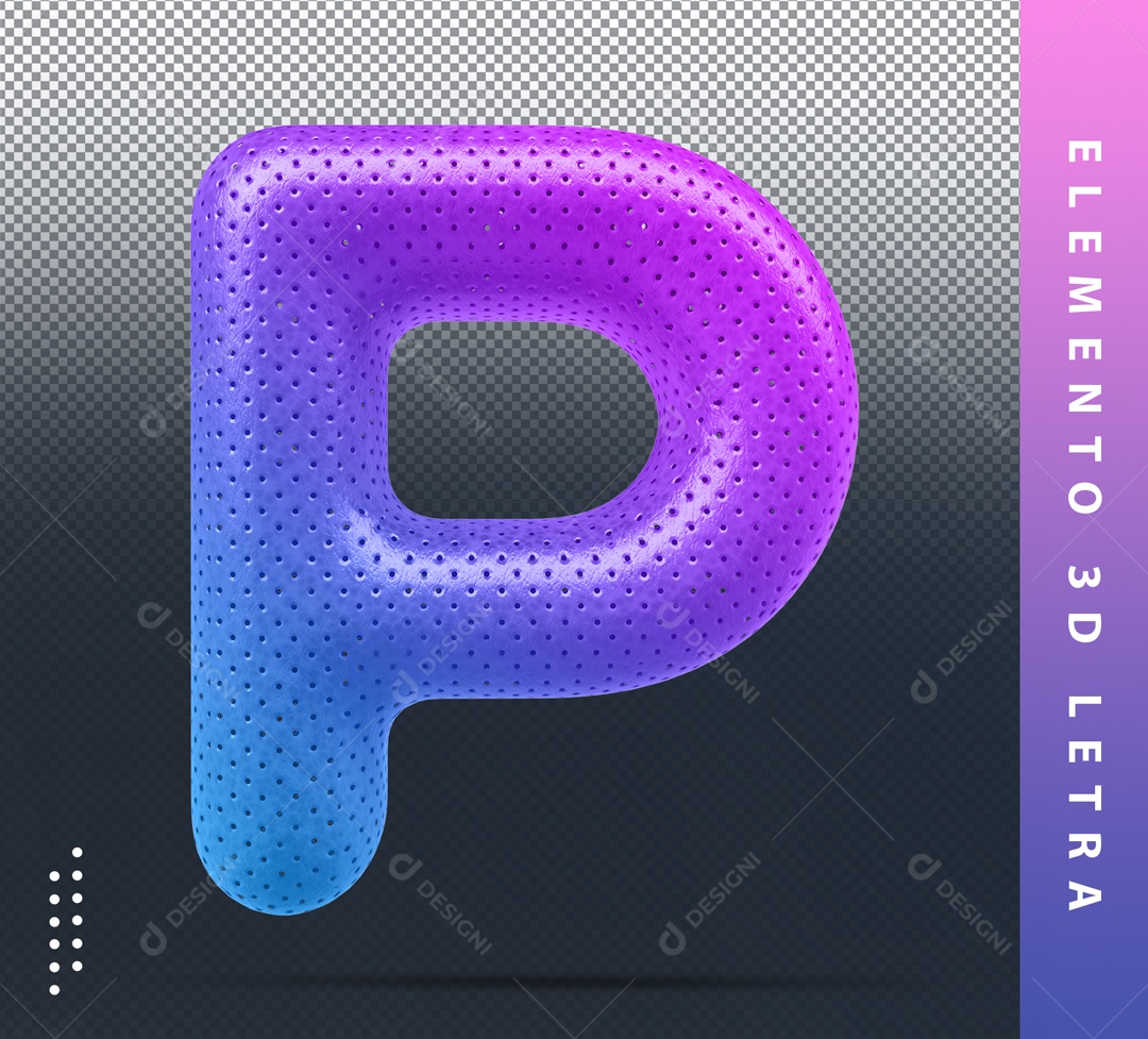 Elemento 3D Letra P Colorido Azul E Roxo Para Composição PSD