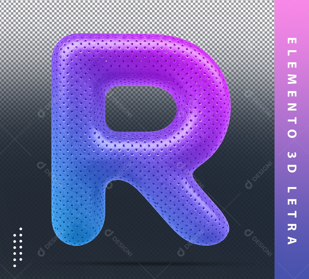 Elemento 3D Letra R Colorido Azul E Roxo Para Composição PSD