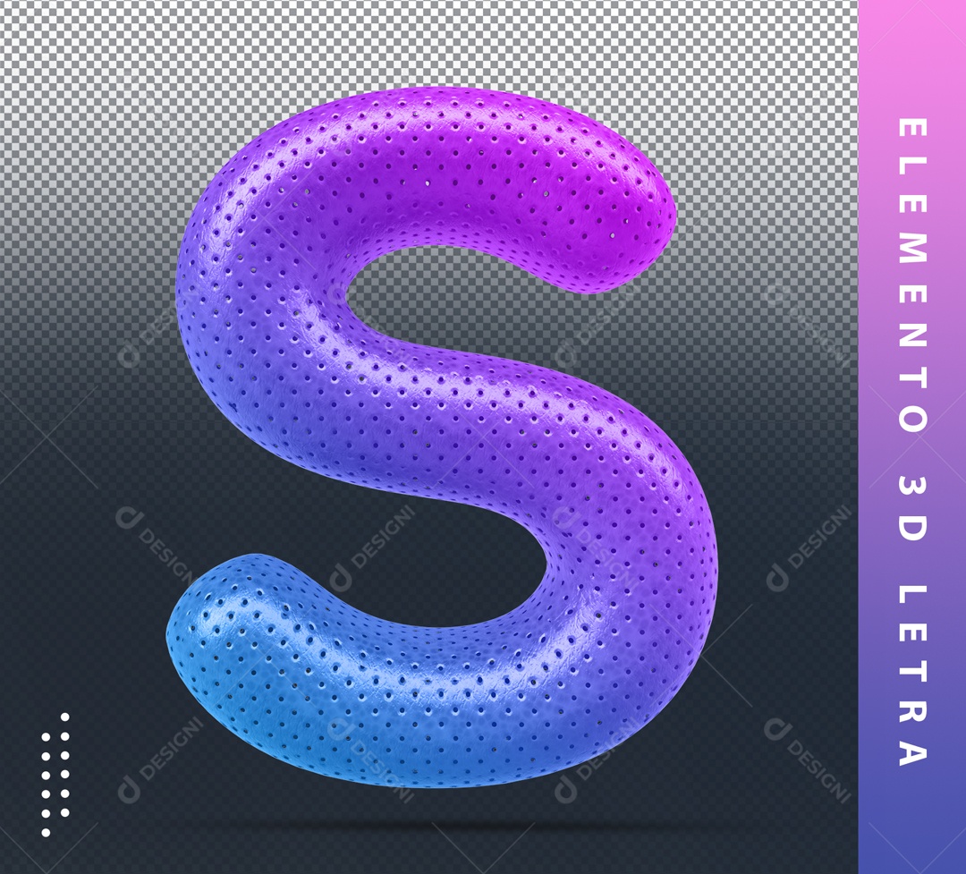 Elemento 3D Letra S Colorido Azul E Roxo Para Composição PSD