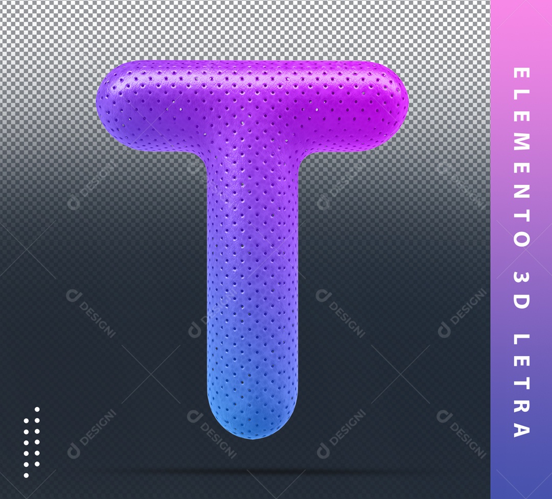 Elemento 3D Letra T Colorido Azul E Roxo Para Composição PSD