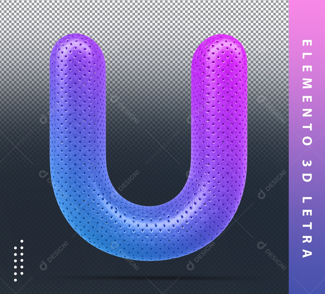 Elemento 3D Letra U Colorido Azul E Roxo Para Composição PSD