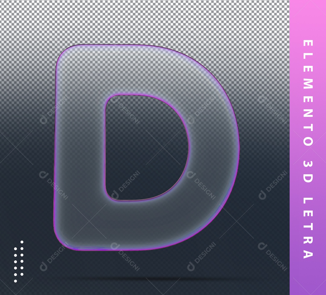 Elemento 3D Letra D Roxo Transparente Para Composição PSD