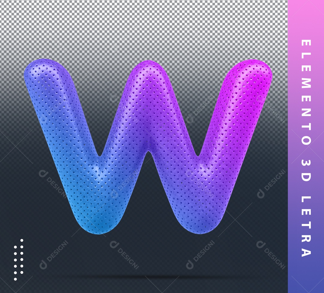 Elemento 3D Letra W Colorido Azul E Roxo Para Composição PSD