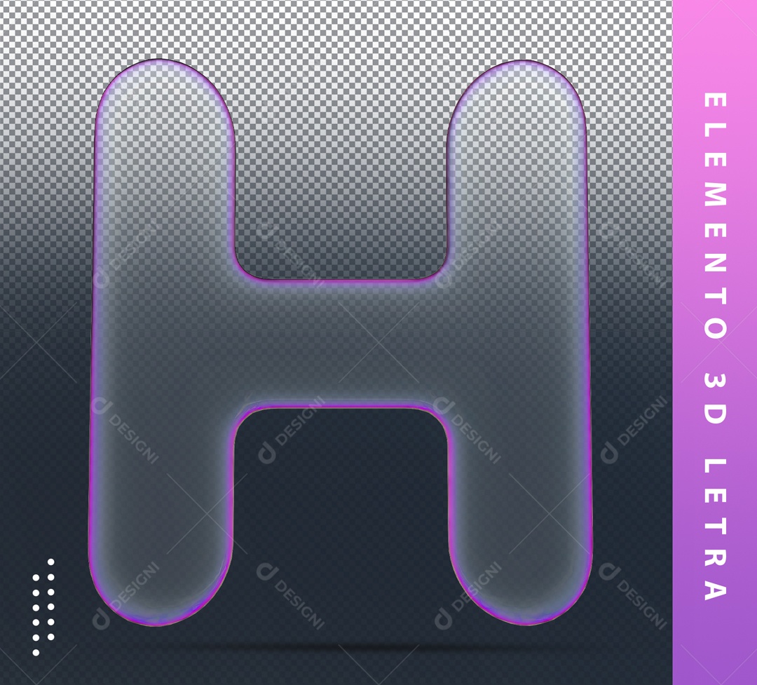 Elemento 3D Letra H Roxo Transparente Para Composição PSD