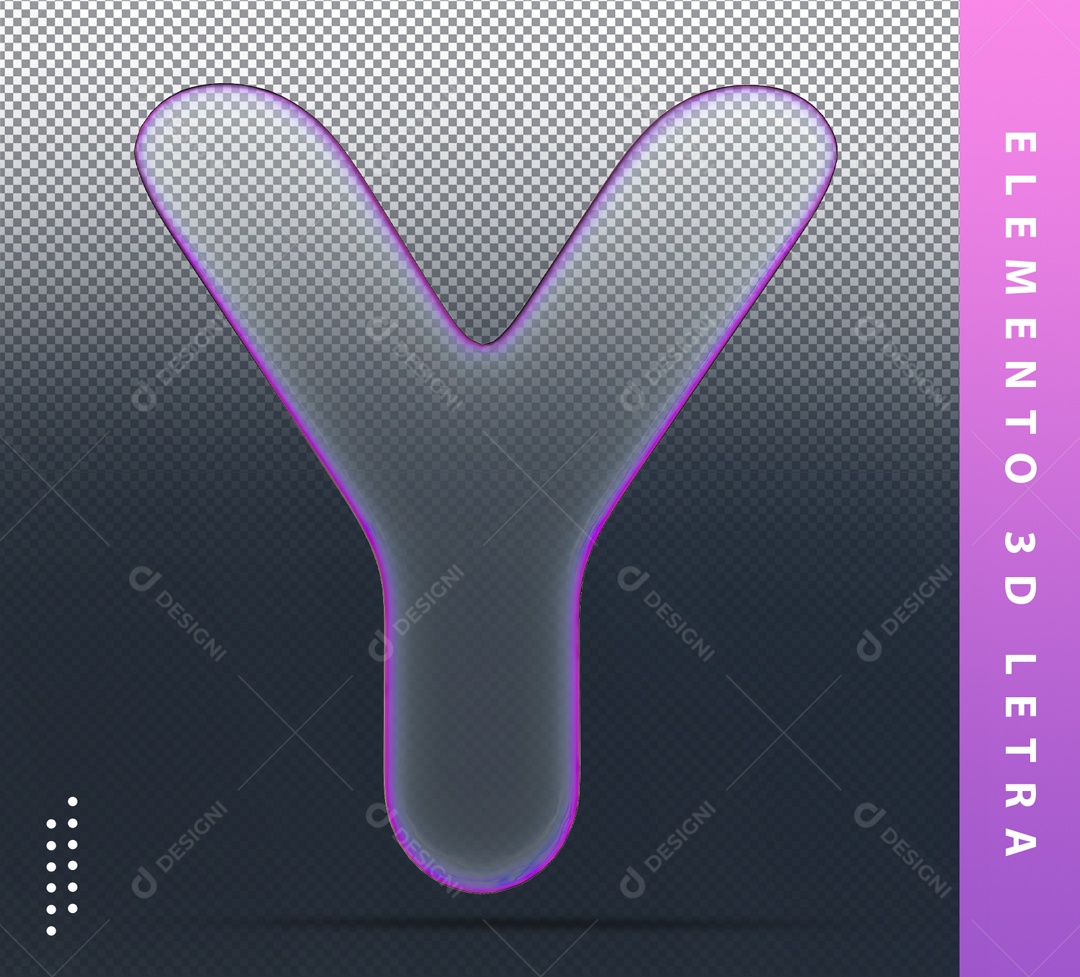Elemento 3D Letra Y Roxo Transparente Para Composição PSD