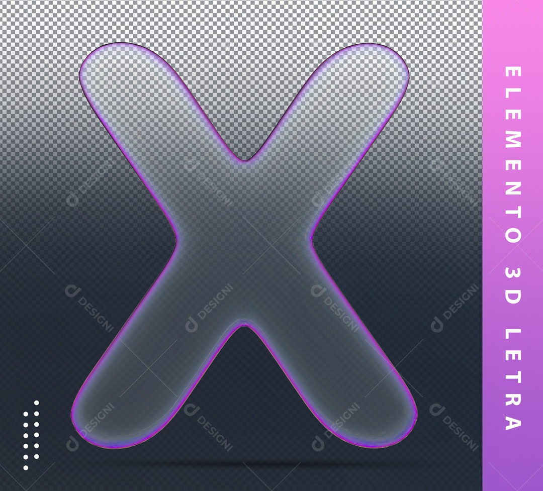 Elemento 3D Letra X Roxo Transparente Para Composição PSD