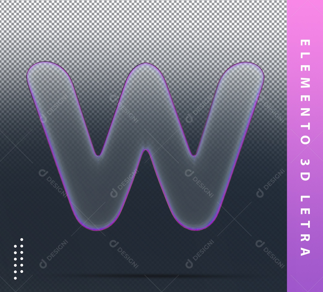 Elemento 3D Letra W Roxo Transparente Para Composição PSD