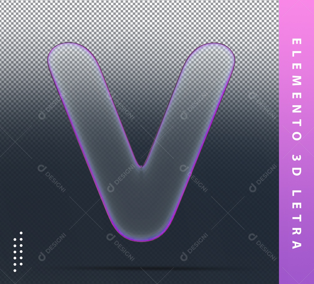 Elemento 3D Letra V Roxo Transparente Para Composição PSD