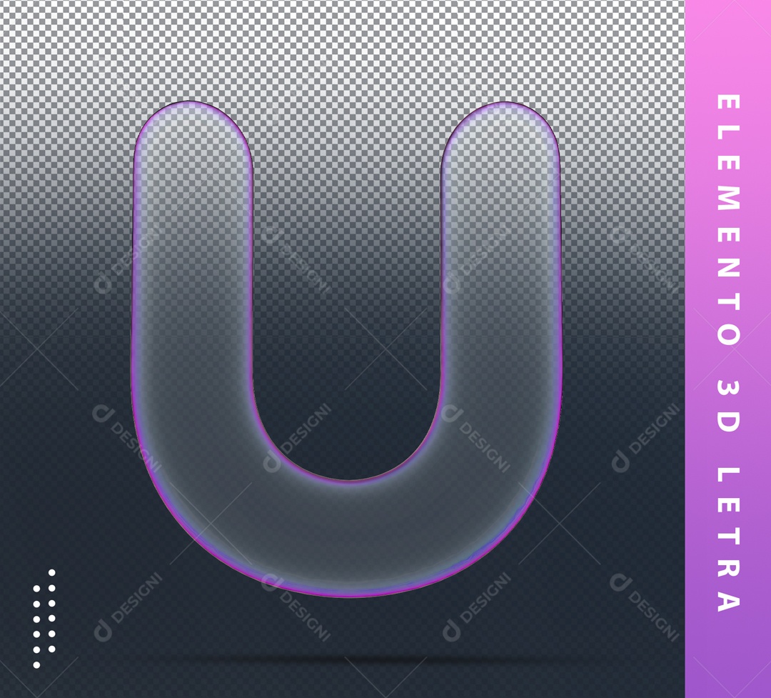 Elemento 3D Letra U Roxo Transparente Para Composição PSD