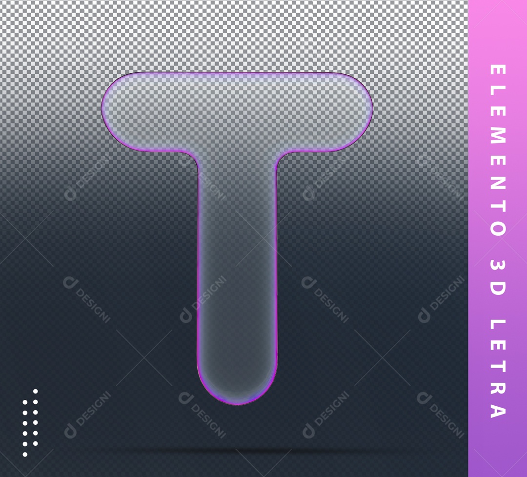 Elemento 3D Letra T Roxo Transparente Para Composição PSD