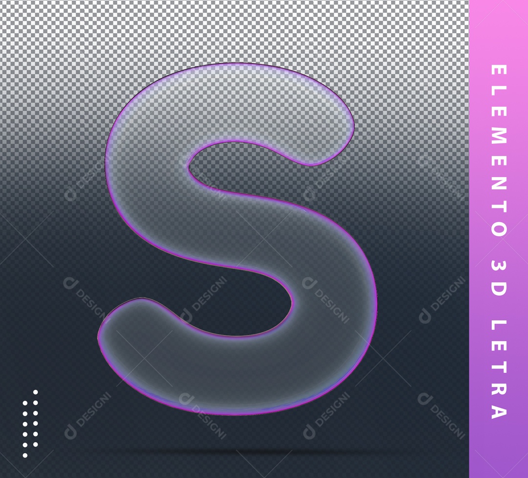 Elemento 3D Letra S Roxo Transparente Para Composição PSD