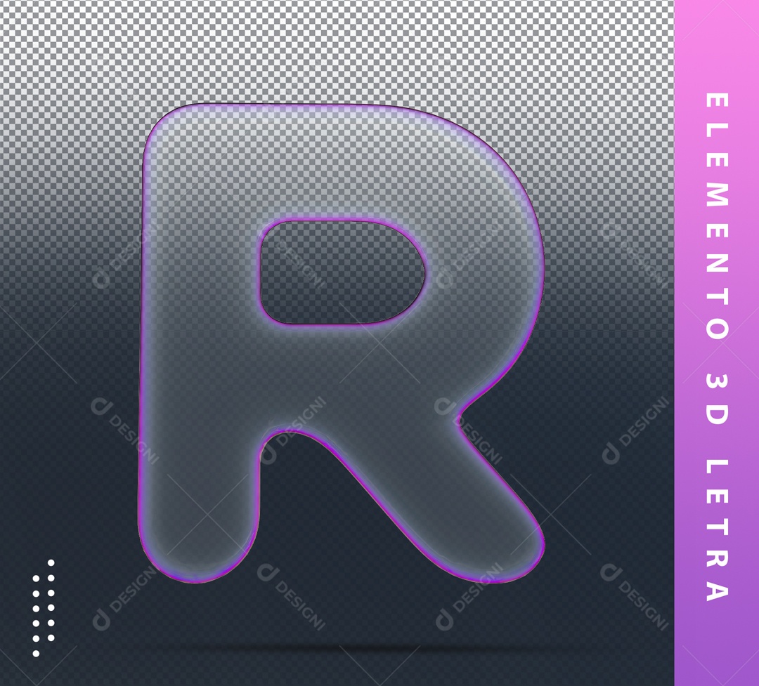 Elemento 3D Letra R Roxo Transparente Para Composição PSD