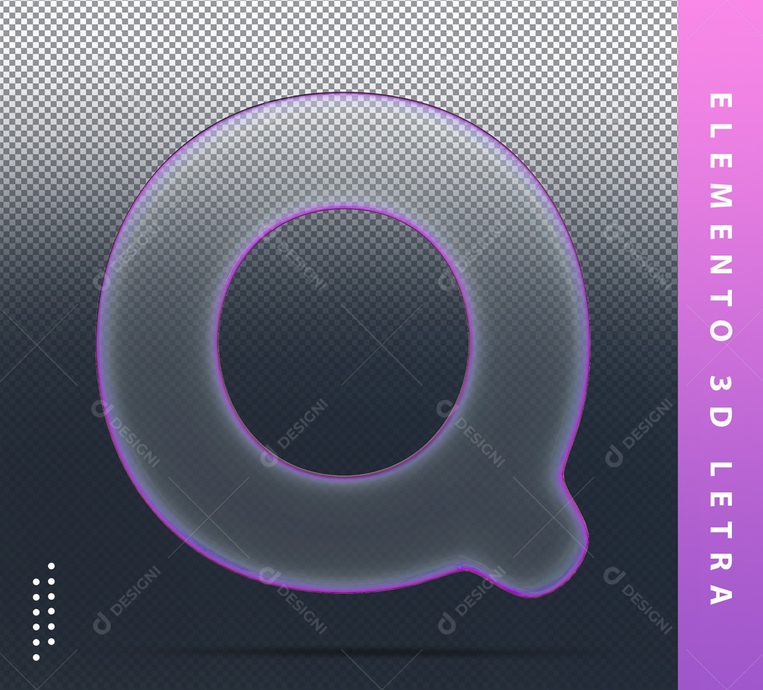 Elemento 3D Letra Q Roxo Transparente Para Composição PSD