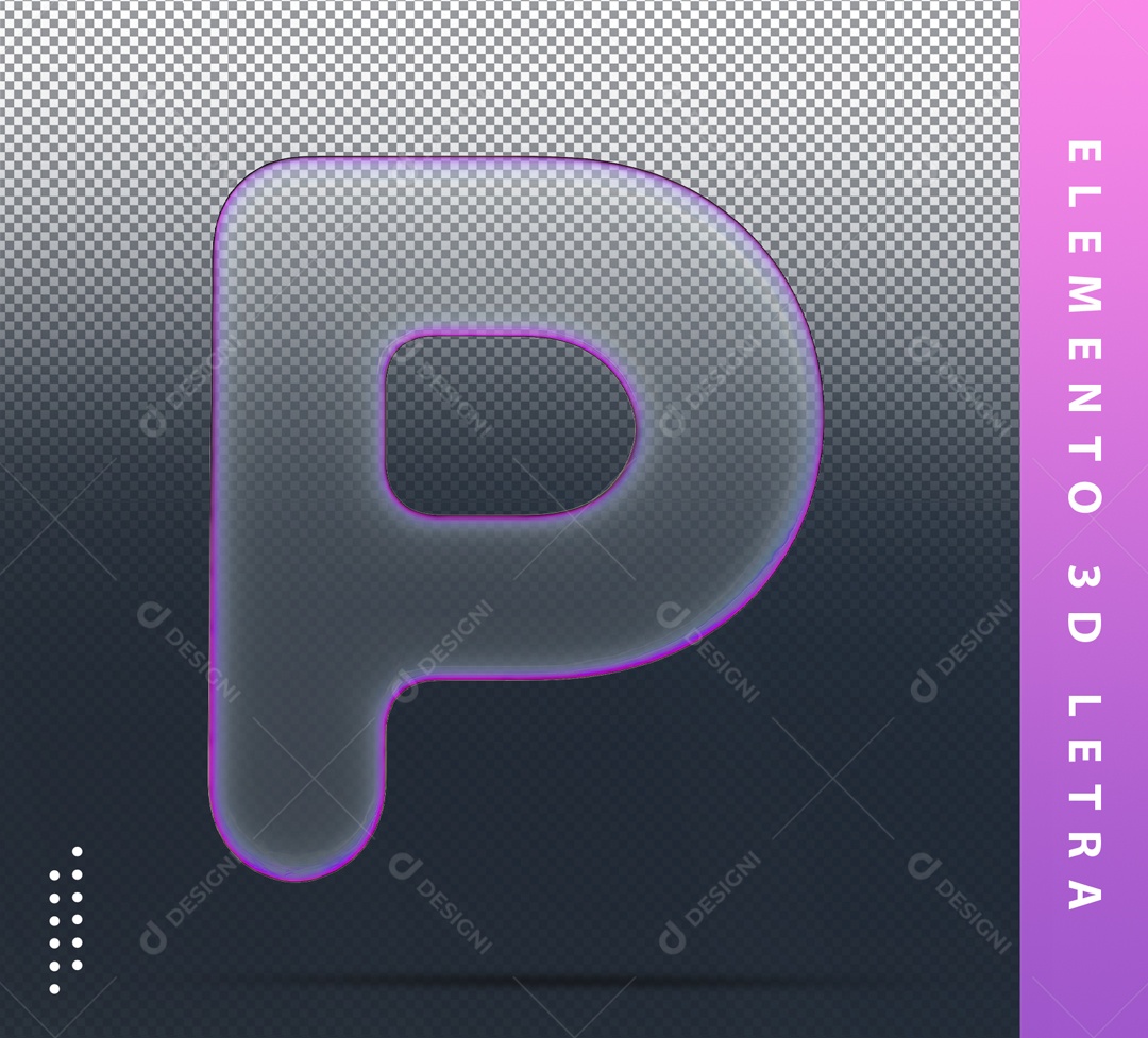 Elemento 3D Letra P Roxo Transparente Para Composição PSD