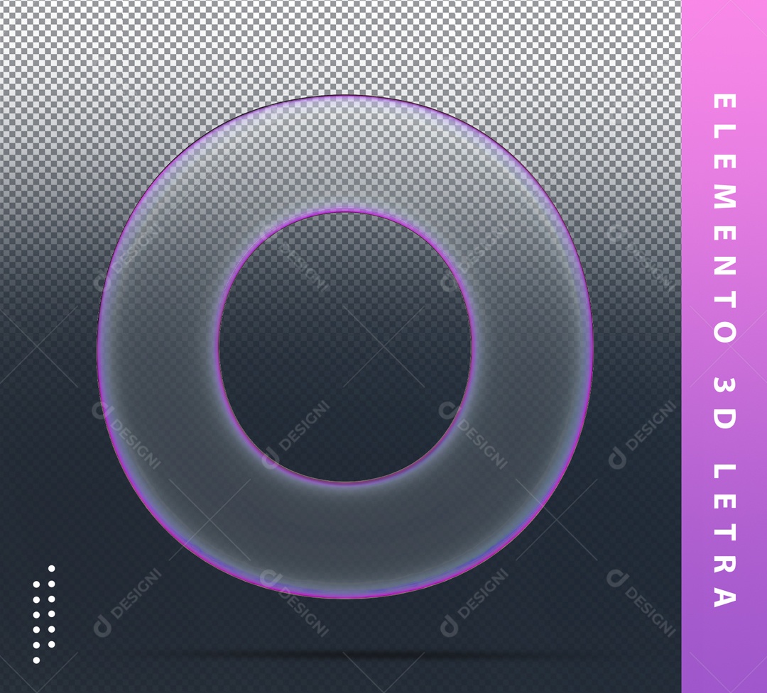 Elemento 3D Letra O Roxo Transparente Para Composição PSD