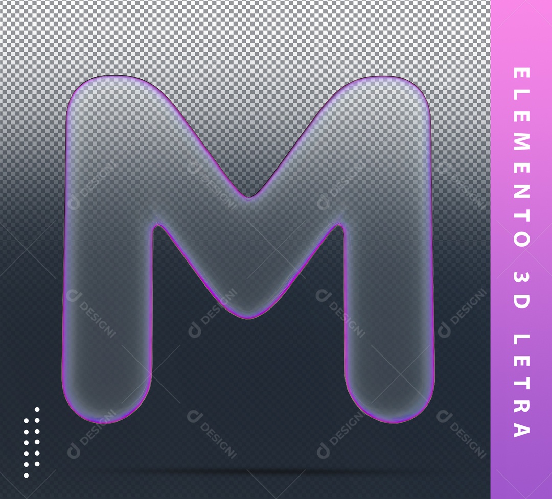 Elemento 3D Letra M Roxo Transparente Para Composição PSD