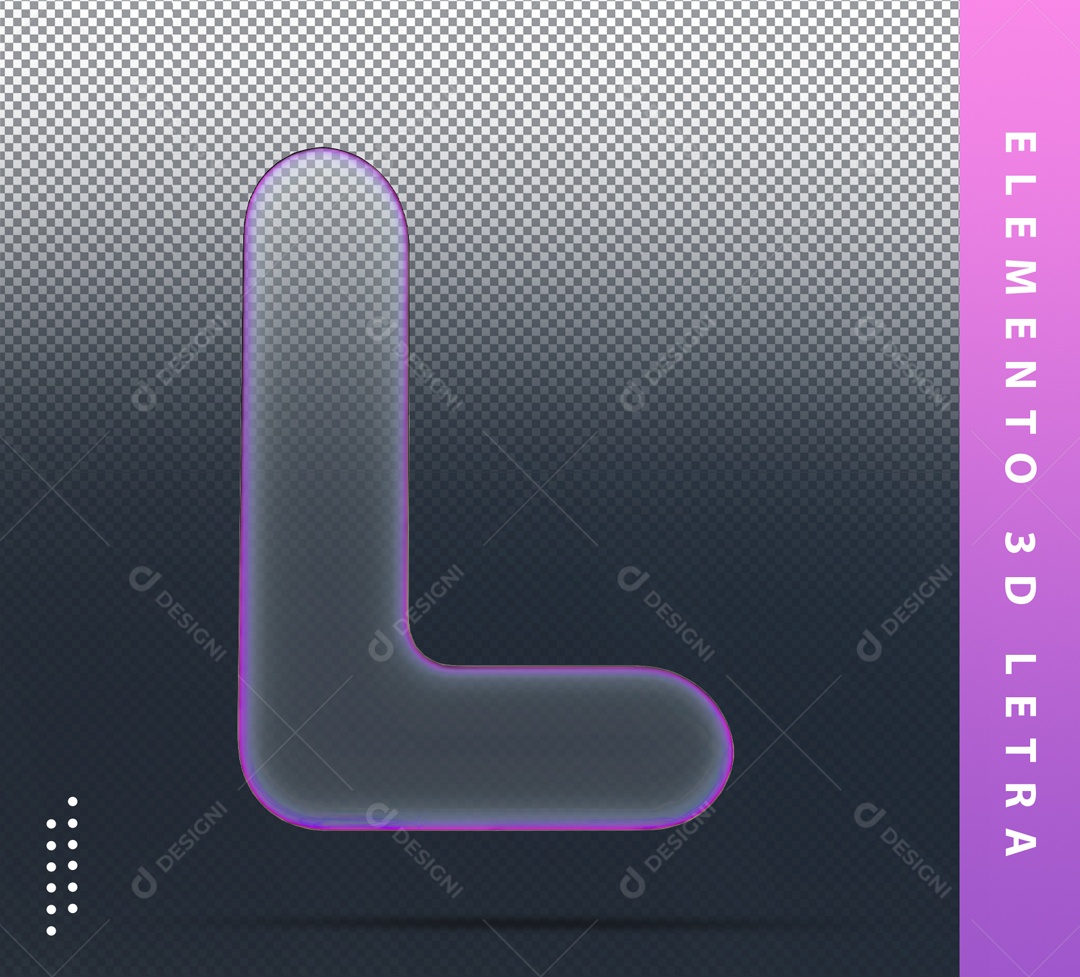 Elemento 3D Letra L Roxo Transparente Para Composição PSD