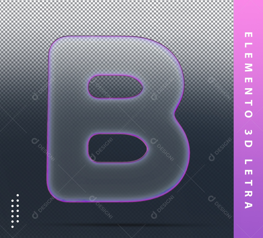 Elemento 3D Letra B Roxo Transparente Para Composição PSD