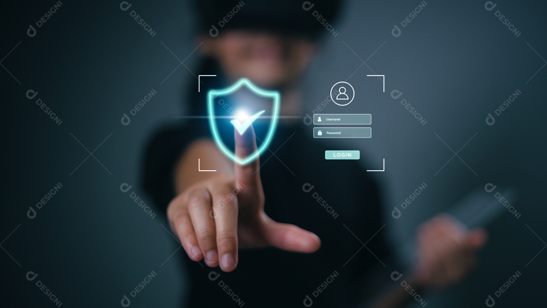 Empresárias protegem o conceito de segurança cibernética de informações pessoais.