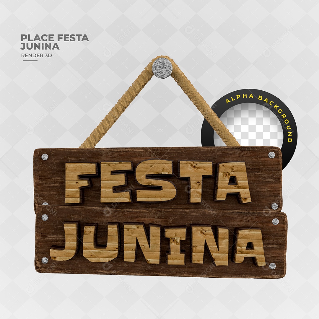 Elemento 3D Para Composição Placa de Madeira de São João PSD