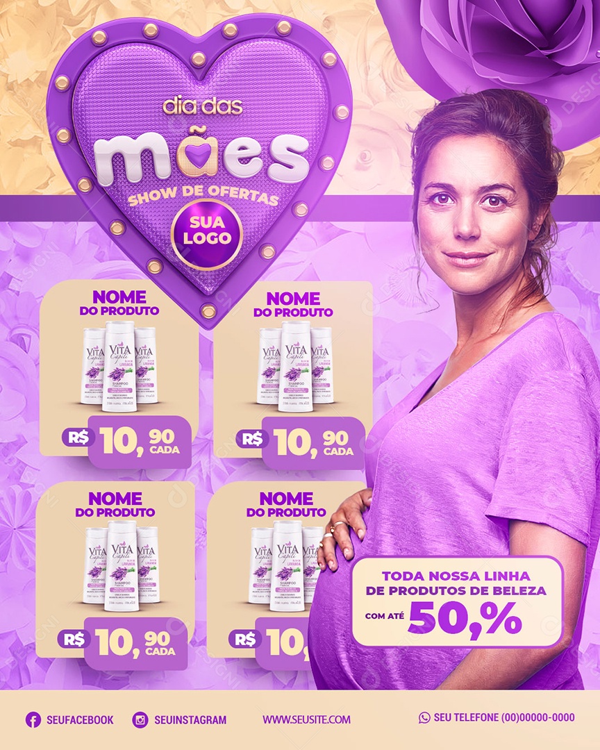 Social Media Feed Encarte Dia Das Mães Roxo Produtos De Beleza PSD Editavel