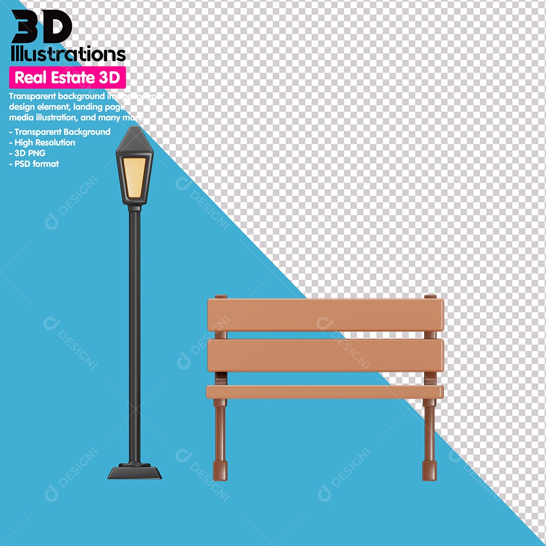 Banco De Parque Elemento 3D Para Composição PSD