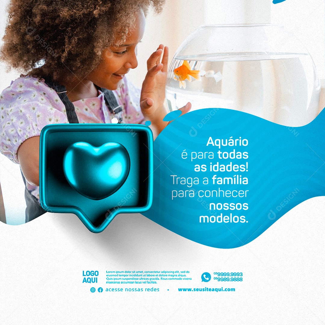 Aquário é Para Todas As Idades Aquarismo Social Media PSD Editável