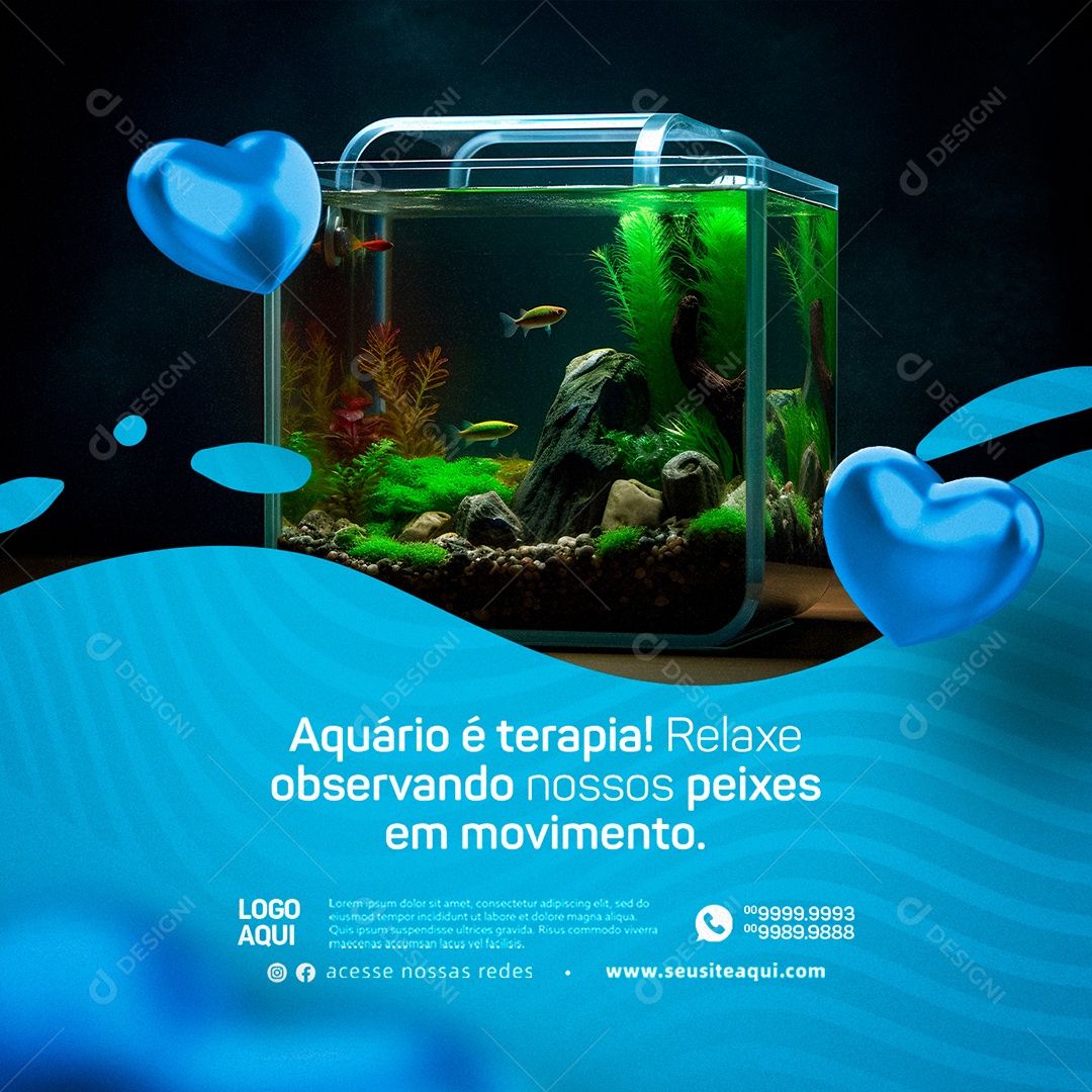 Aquário é Terapia Relaxe Observando Nossos Peixes Em Movimento Aquarismo Social Media PSD Editável