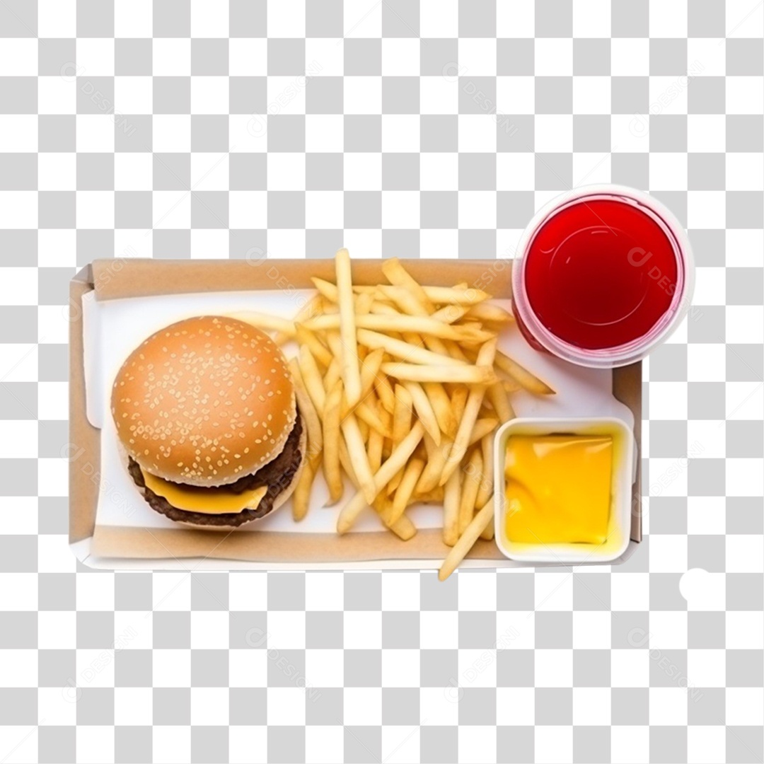 Combo De Batata Frita Hambúrguer e Bebida PNG Transparente