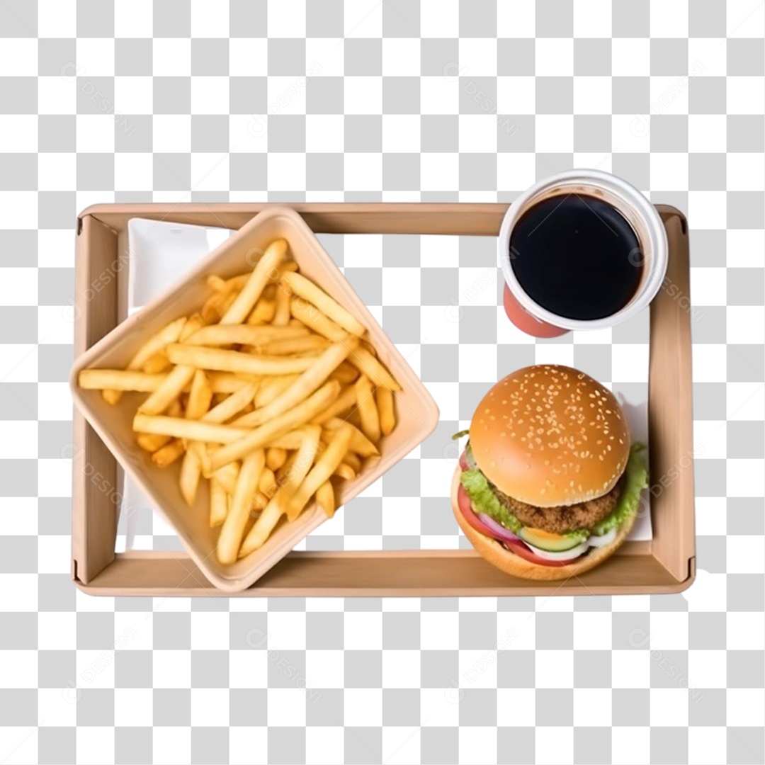 Combo De Batata Frita Hambúrguer e Refrigerante PNG Transparente