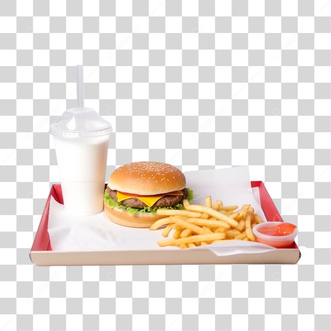 Combo De Batata Frita Hambúrguer e Bebida PNG Transparente