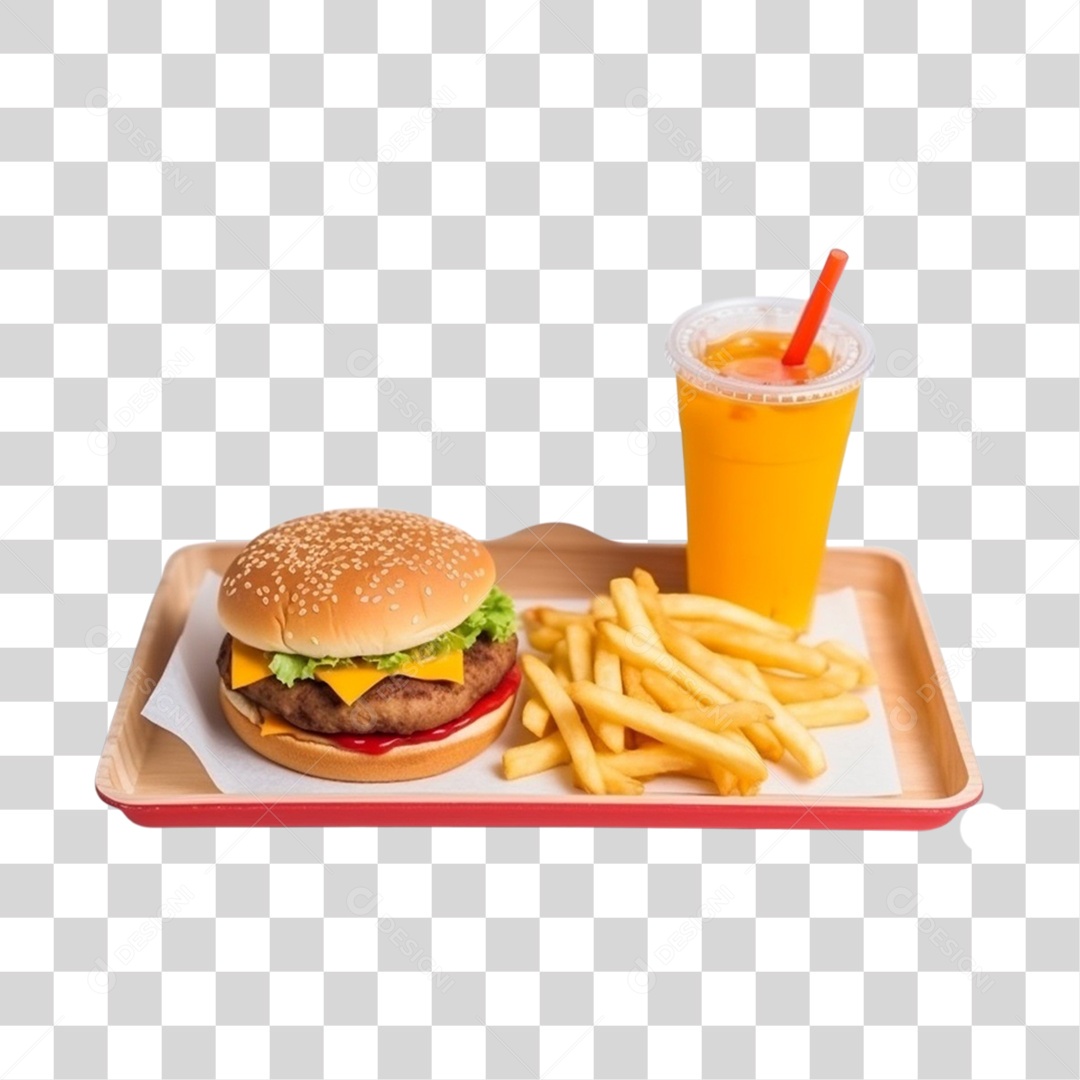 Combo De Batata Frita Hambúrguer e Bebida PNG Transparente