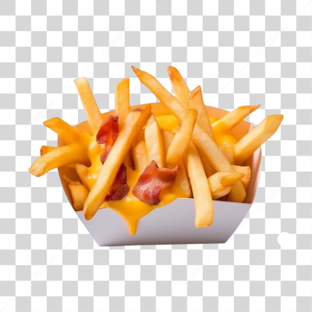 Porção De Bata Frita Com Cheddar e Bacon PNG Transparente