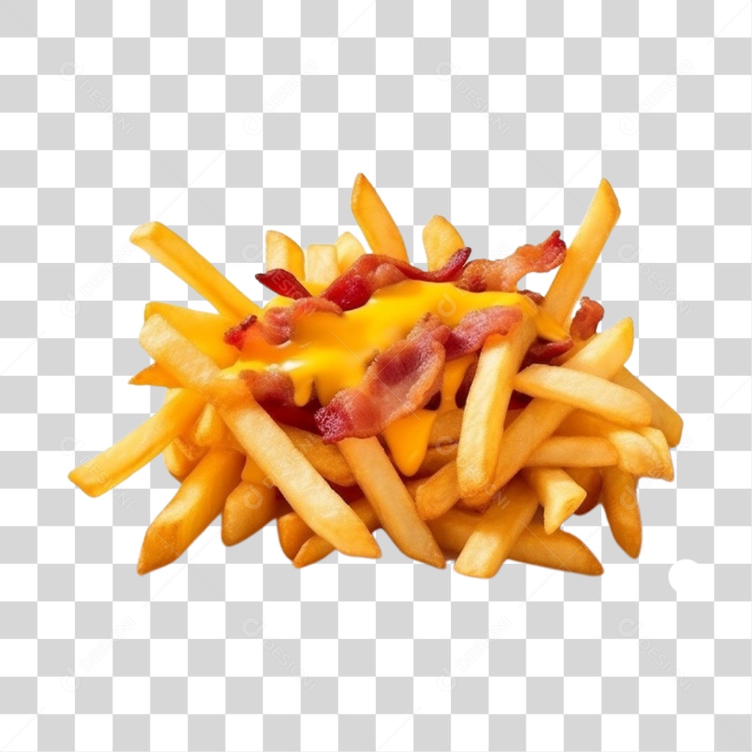 Porção De Bata Frita Com Cheddar e Bacon PNG Transparente