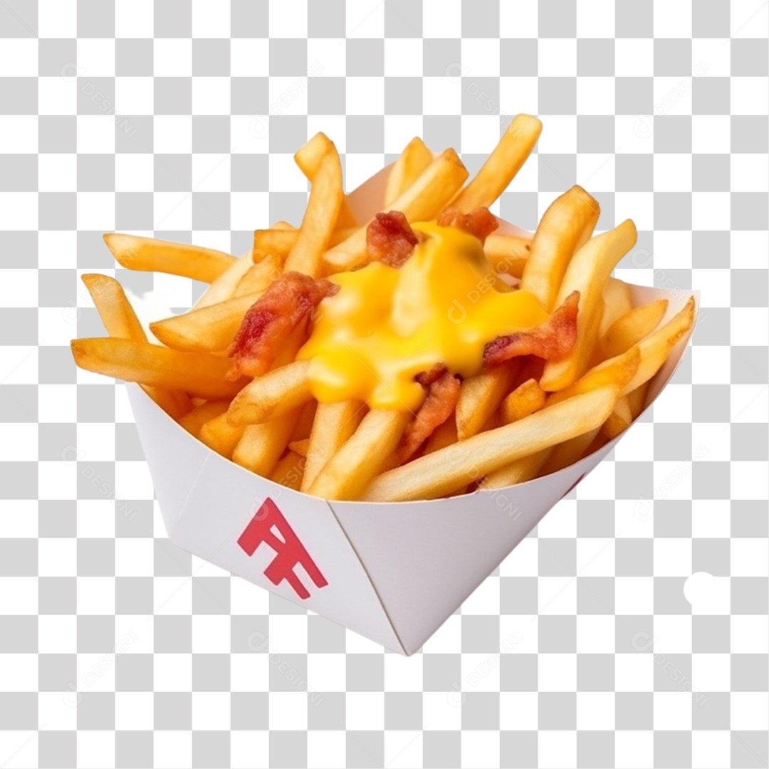 Porção De Bata Frita Com Cheddar PNG Transparente