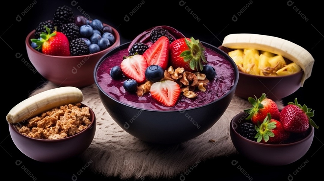 Deliciosa e saboroso Tigela de açaí sobre uma mesa sorveteria