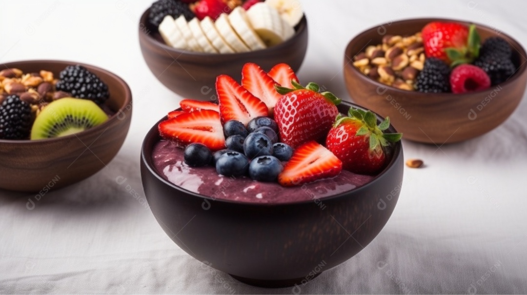 Deliciosa e saboroso Tigela de açaí sobre uma mesa sorveteria