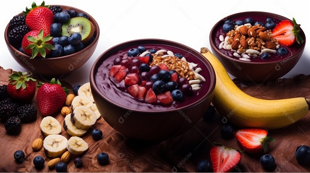 Deliciosa e saboroso Tigela de açaí sobre uma mesa sorveteria