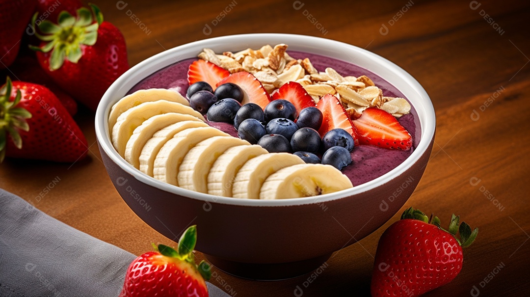 Delicioso e saboroso tigela de açaí sobre uma mesa sorveteria