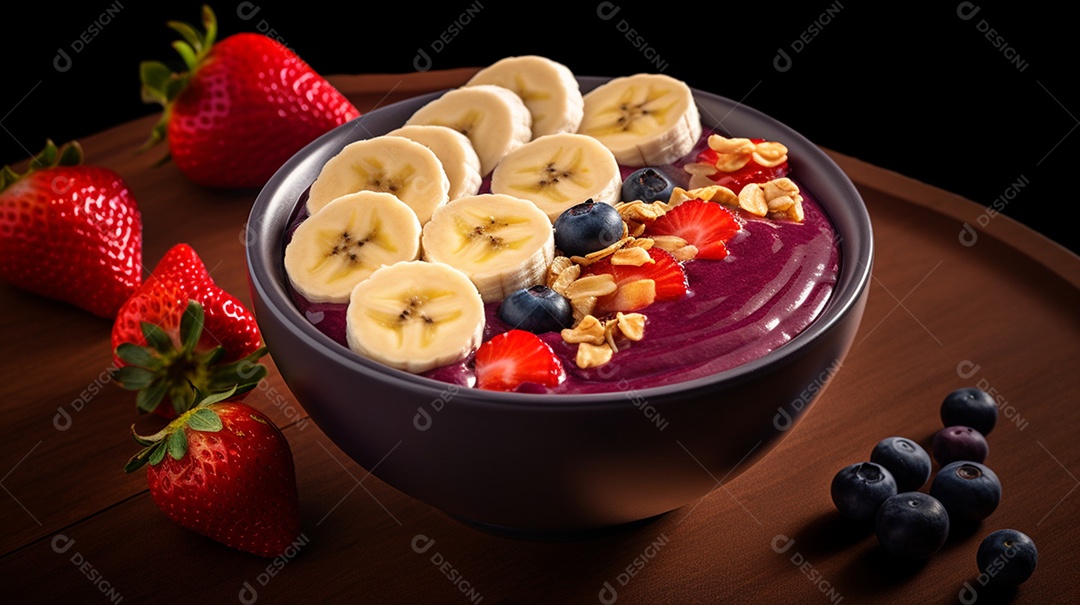 Delicioso e saboroso tigela de açaí sobre uma mesa sorveteria