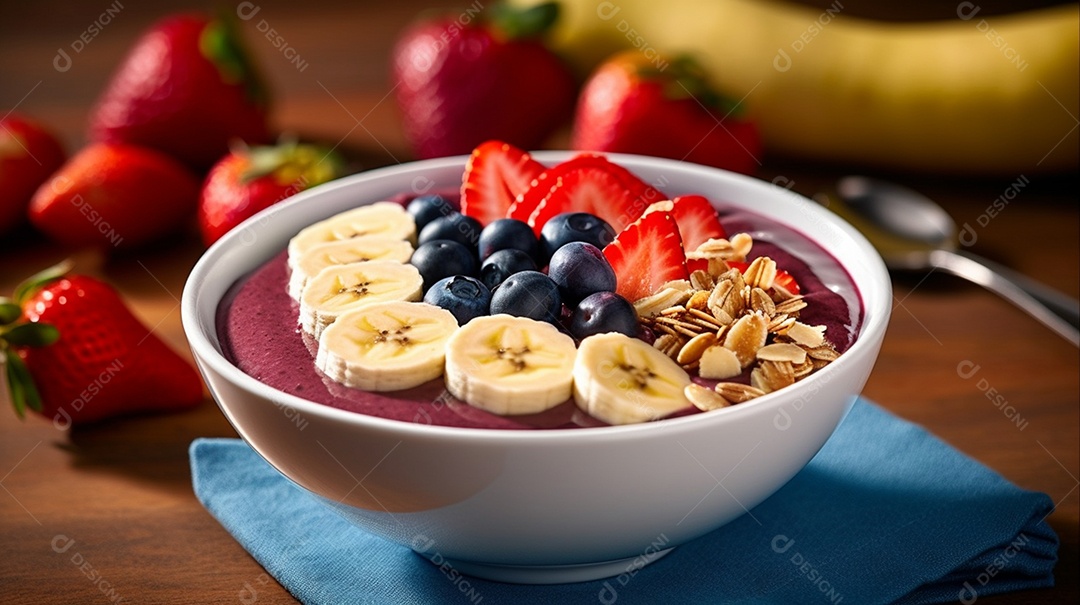 Delicioso e saboroso tigela de açaí sobre uma mesa