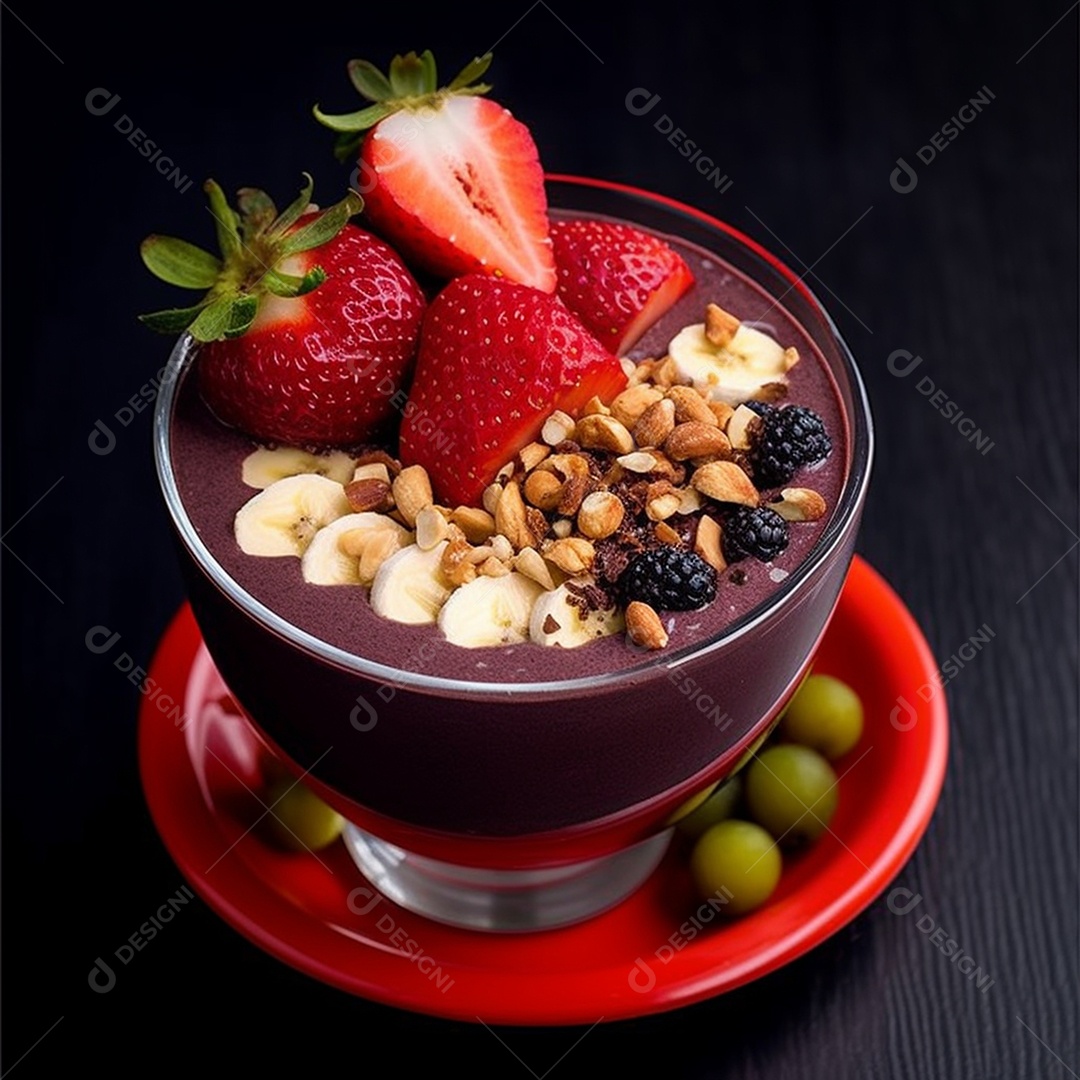 Delicioso e saboroso copo e tigela de açaí sobre uma mesa