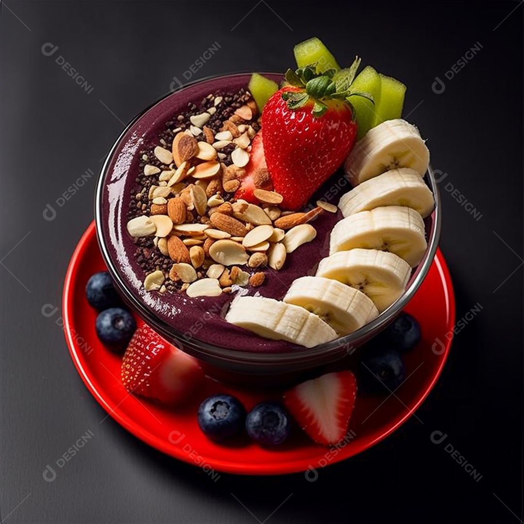 Delicioso e saboroso copo e tigela de açaí sobre uma mesa sorveteria