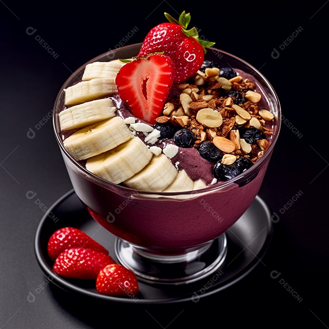 Delicioso e saboroso copo de açaí sobre uma mesa sorveteria